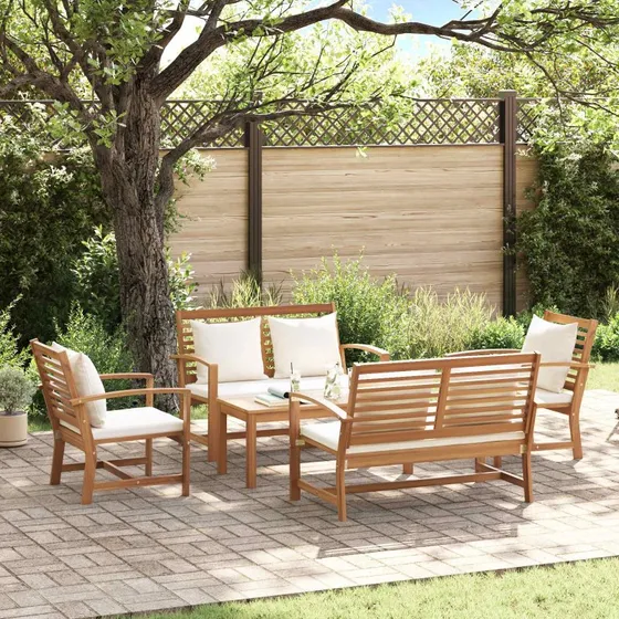 Havesofa sæt 5 dele i massiv teak – natur