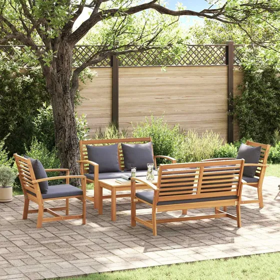 Havesofa sæt 5 dele i massiv teak naturfarvet