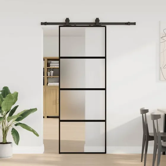 Skydedr 76x205 cm hrdet glas - sort med hardwarest