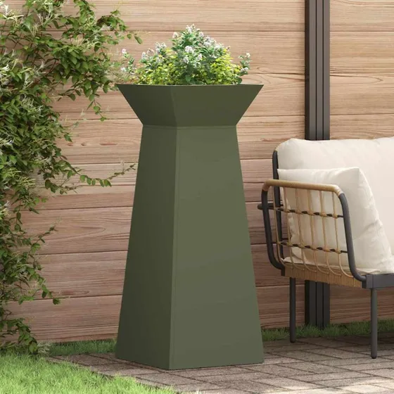 Søjle plantekasser 2 stk 40x40x100 cm - Olivengrøn stål