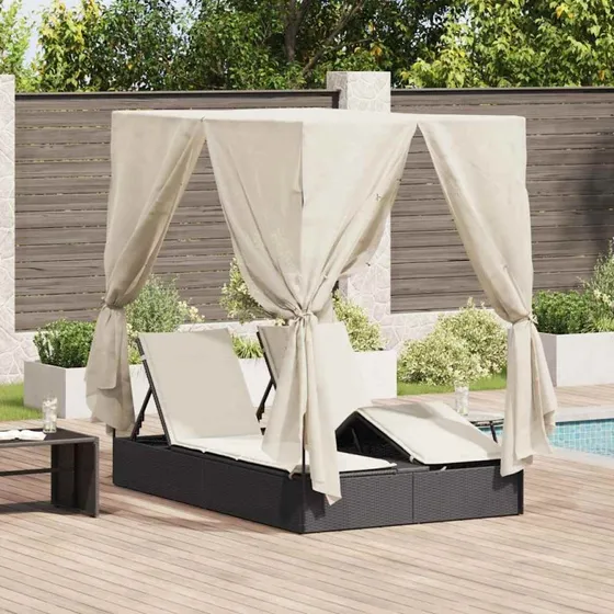 Dobbelt solstol med tag i polyrattan – varm hvid 205x129x200