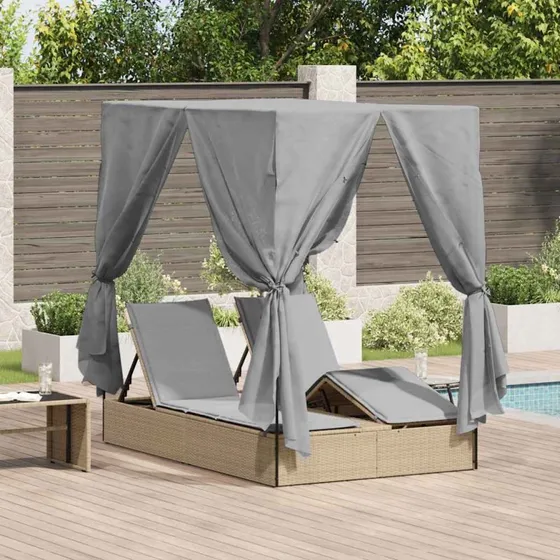 Dobbeltsolstol med tag og gardiner 205x129x200 cm