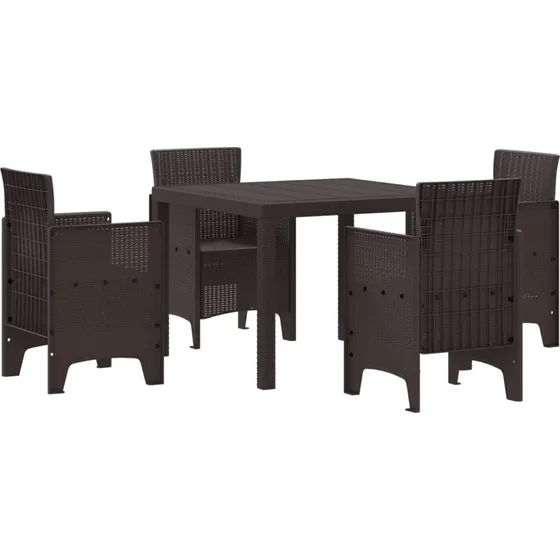 Havemøbelsæt 5 dele Brun polyrattan-look (bord + 4 stole)