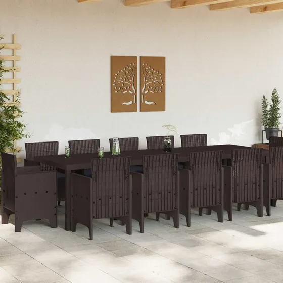 Havespisebordssæt 13 dele – Brun/Antracit poly rattan