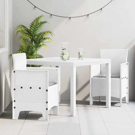 Hvid havespisebordssæt 3 dele i polypropylen/polyrattan
