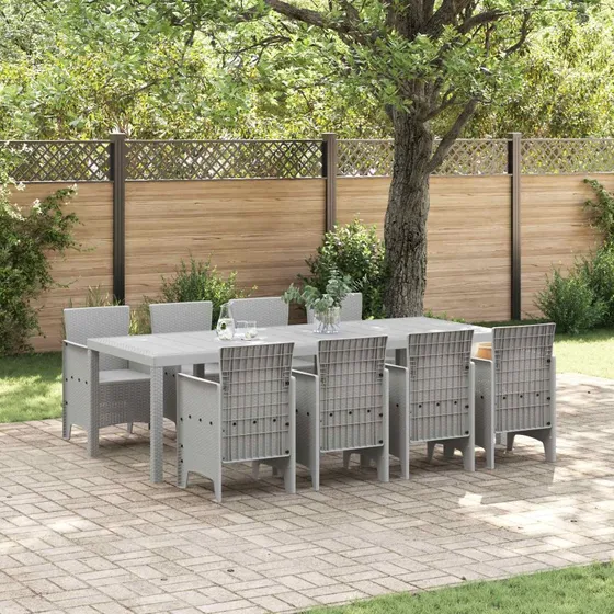 Have Spisebordssæt 9 dele – Hvid Polypropylen/Poly Rattan