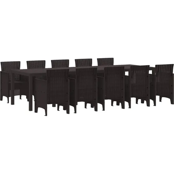 11-dele Brun Poly Rattan Have Spisebordssæt med Puder