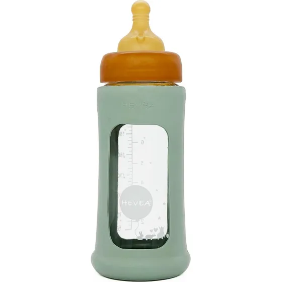 Hevea Wide Neck glasflaske 250 ml med sleeve (Seafoam Blue)