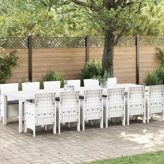 Have spisebordssæt 13 dele – hvid polyrattan