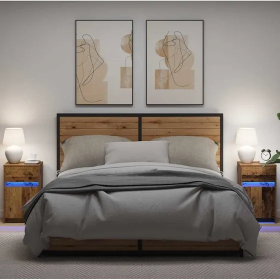 LED sengeskab 2 stk – Gammelt træ 38x34x61 cm