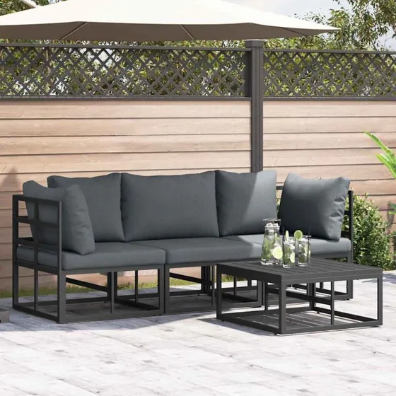 Havesofa sæt 4 dele sort aluminium med puder