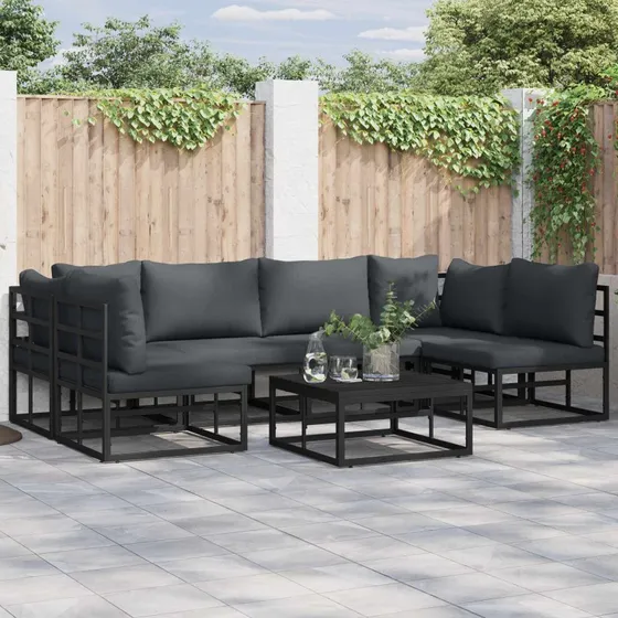 Havesofa sæt 6 pers. sort aluminium med puder