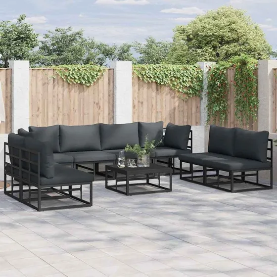 Havesofa sæt 8 dele – sort aluminium med puder