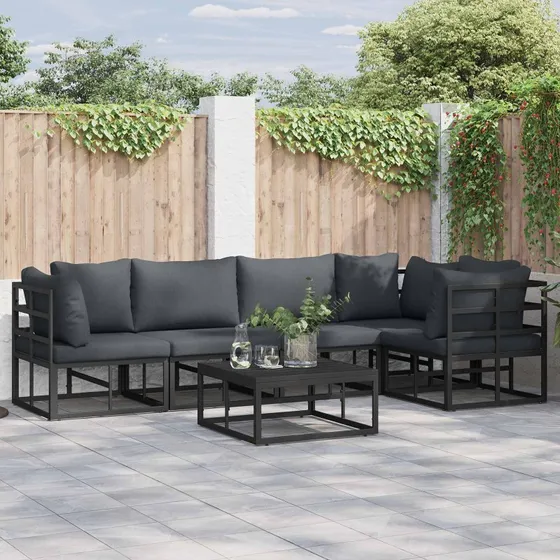 Havesofa sæt 5 dele i sort aluminium med puder