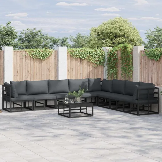 Havesofa sæt 9 dele - Sort aluminium & antracit puder
