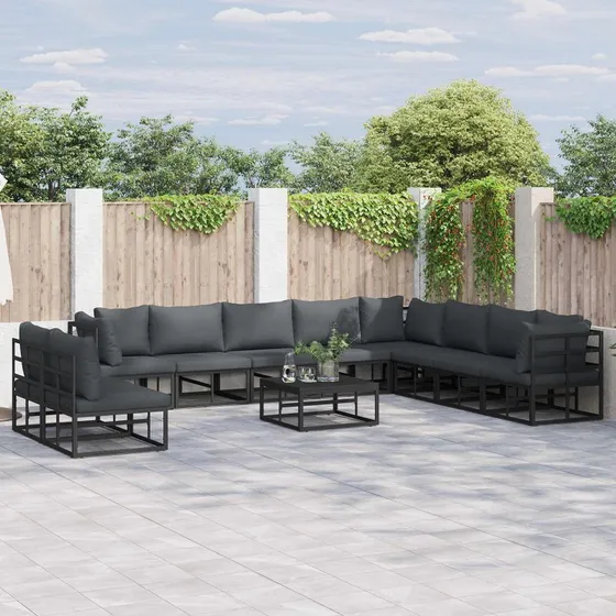 Havesofa sæt 11 dele - Sort aluminium med puder