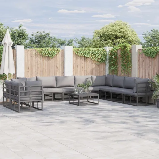 Havesofa sæt 11 dele - Sort aluminium med puder