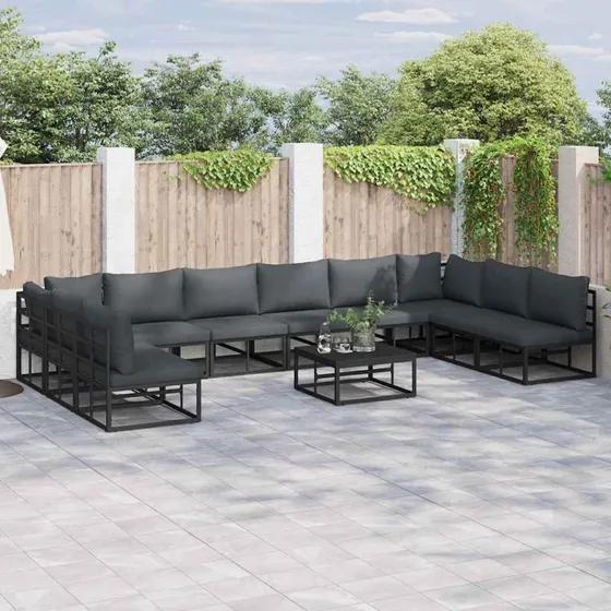 Havesofa sæt 11 dele i sort aluminium med puder