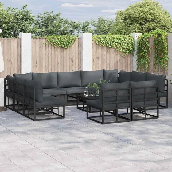 Havesofa Sæt 11 dele - Sort aluminium med puder