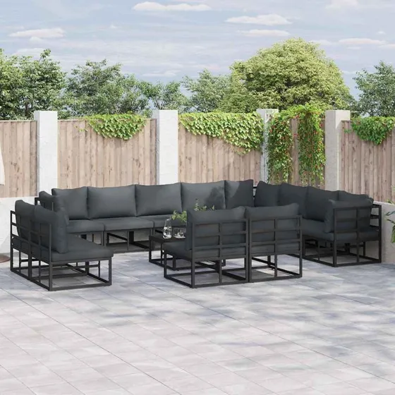 Havesofa sæt 12 dele – Sort aluminium med puder