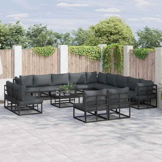 Havesofa sæt 14 dele - Sort aluminium med puder