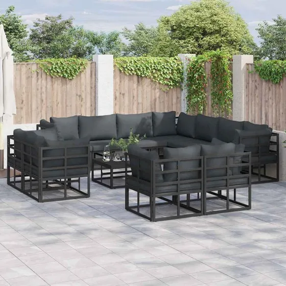 Havesofa sæt 11 dele - Sort aluminium med puder