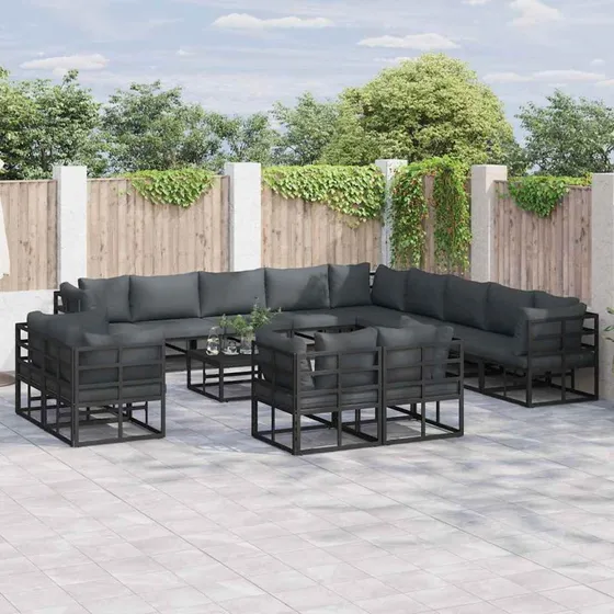 Havesofa sæt 14 dele – Sort pulverlakeret aluminium