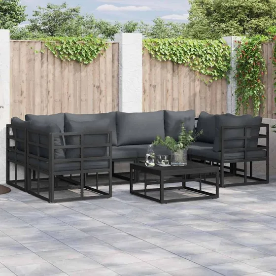 Havesofa sæt 6 dele – sort aluminium & hynder