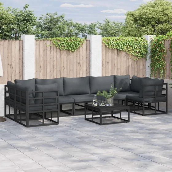 Sort havesofa sæt 8 dele i pulverlakeret aluminium