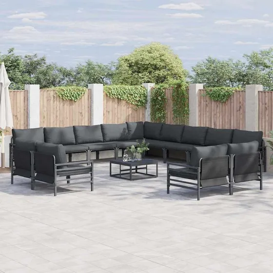 Havesofa sæt 14 dele – Sort/antracit stål med puder