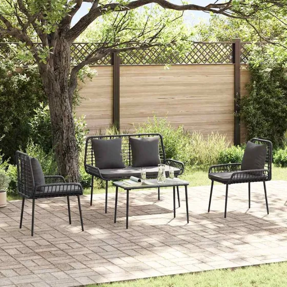 Havemøbelsæt i polyrattan 4 dele med puder - Sort/Creme