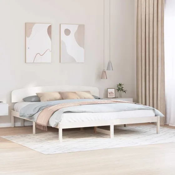 Sengestel 200x200 cm i massivt fyrretræ - Hvidt hovedgærde