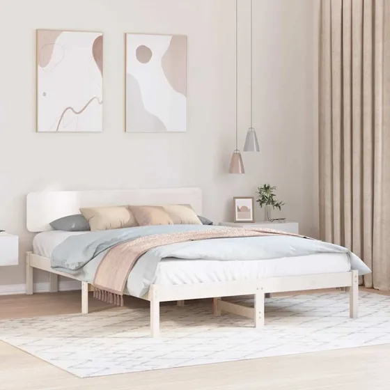 Sengestel i massivt fyrretræ med hovedgærde 160x200 cm - Hvid