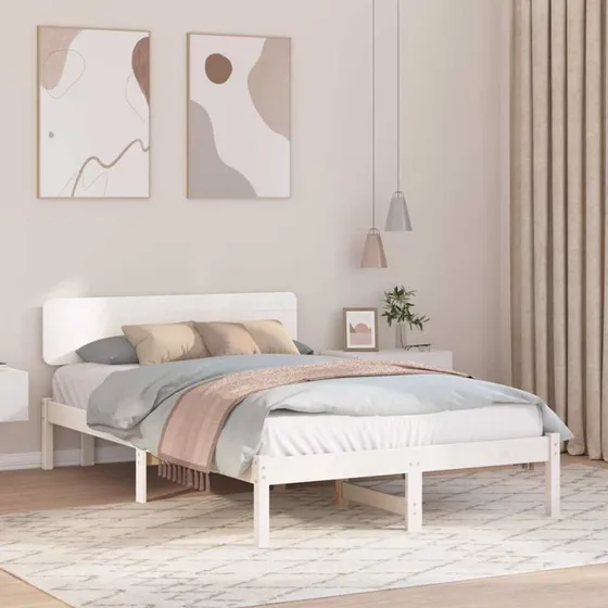 Sengestel i massiv fyrretræ med hovedgærde 120x200 cm - Hvid