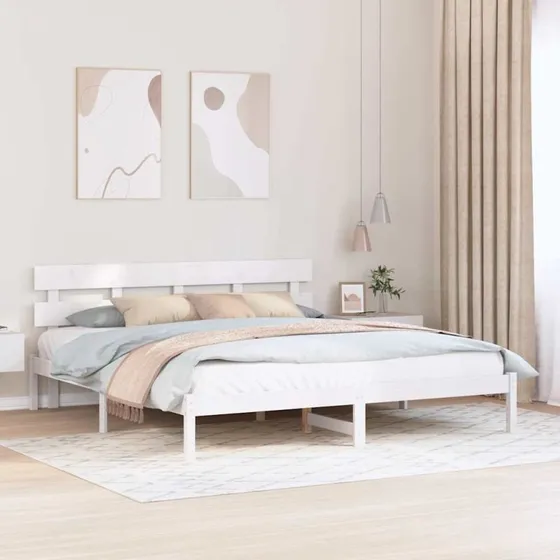 Sengestel 180x200 cm i massivt fyrretræ, hvidt hovedgærde