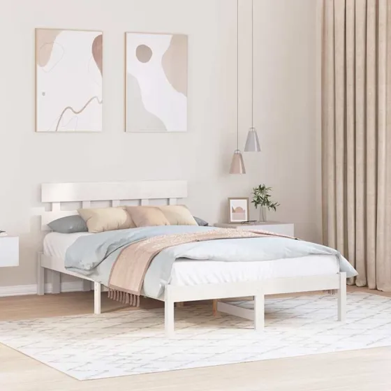 Sengestel med hovedgærde 120x190 cm i massivt fyrretræ (hvid)