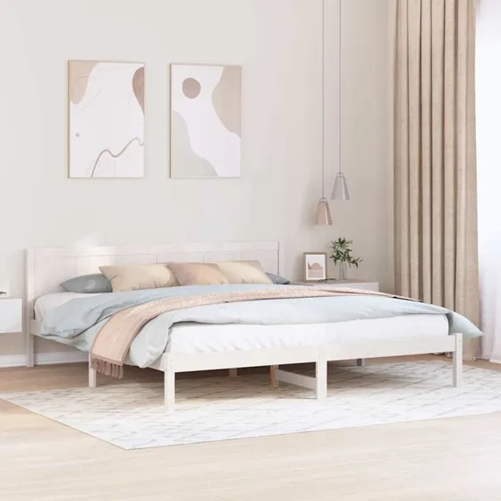 Sengestel Hvid 200x200 cm i massivt fyrretræ