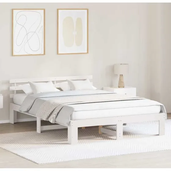 Sengestel i massivt fyrretræ 150x200 cm - Hvid
