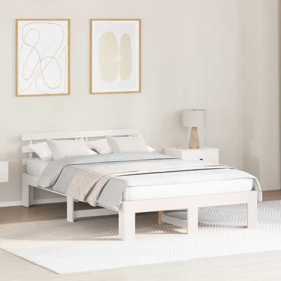 Sengestel med hovedgærde 140x190 cm – Hvid massiv fyrretræ