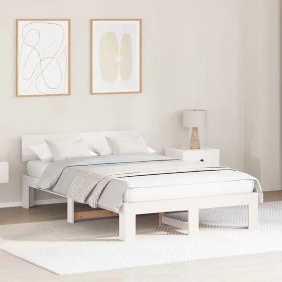 Hvidt sengestel 120x190 cm i massivt fyrretræ med hovedgærde