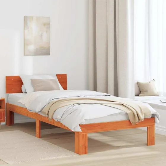 Sengestel med hovedgærde 90x190 cm - Brun, massivt fyrretræ