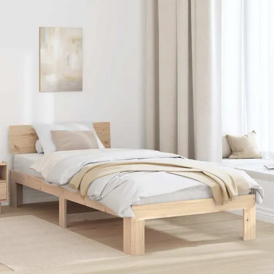 Sengestel 75x190 cm i massivt fyrretræ med hovedgærde