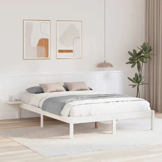 Sengestel 160x200 i massivt fyrretræ med natborde, hvid