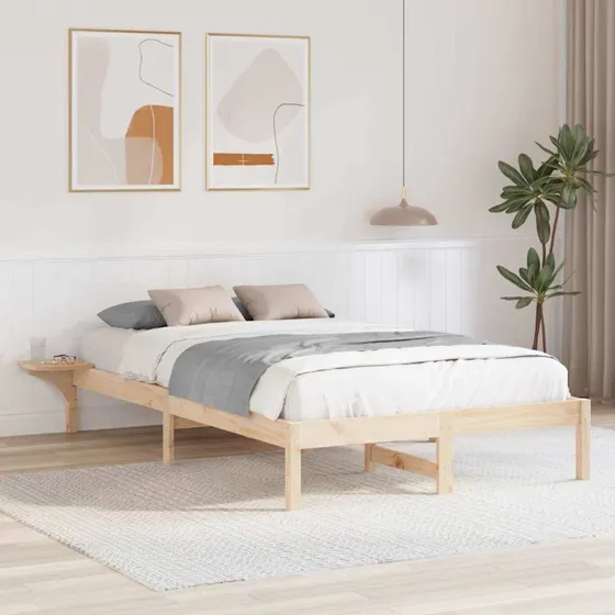 Sengestel 140 x 190 cm i massivt fyrretræ med sengeborde