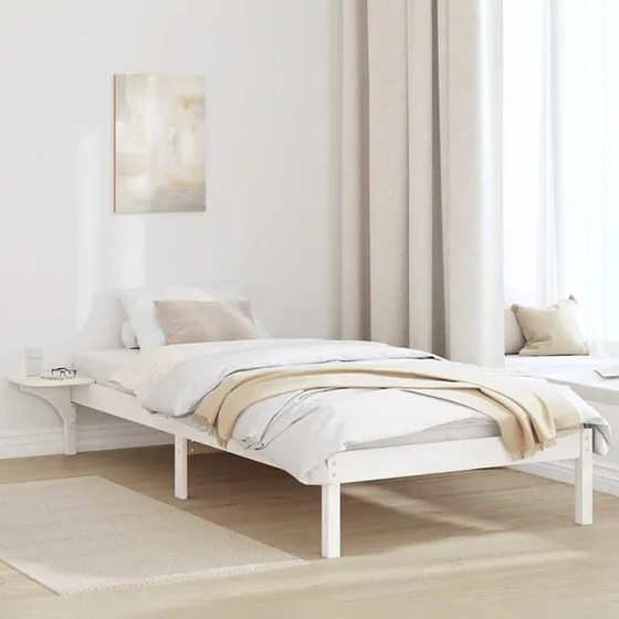 Sengestel i massivt fyrretræ med natborde 75x190 cm - Hvid