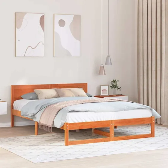 Sengestel i massivt fyrretræ 160x200 - Brun med hovedgærde