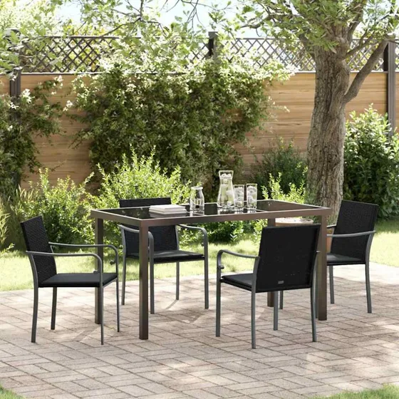 Have spisebordssæt 5 dele i sort poly/PE rattan