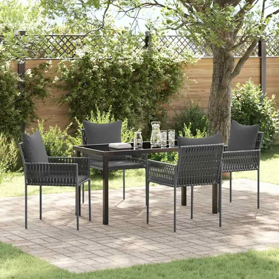 Have spisebordssæt 5 dele i sort/grå poly rattan