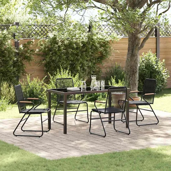Have Spisebordssæt 5 dele, sort (stål/PVC-rattan)