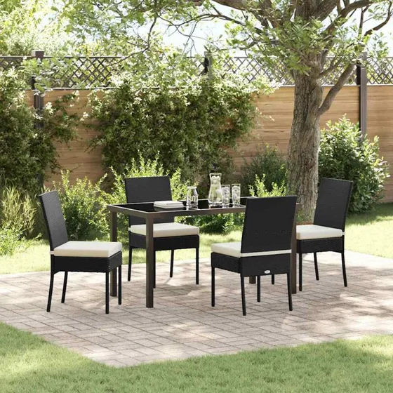 Have Spisebordssæt 5 dele Sort Poly Rattan